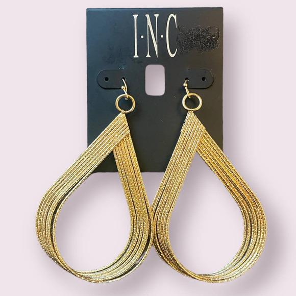 I.N.C. Gold Diamond-Cut Multi-Row Twisted Teardrop Drop Earrings - Picture 1 of 4